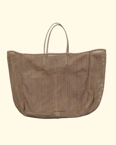 Washed Leather Mesh Tote L | Beige