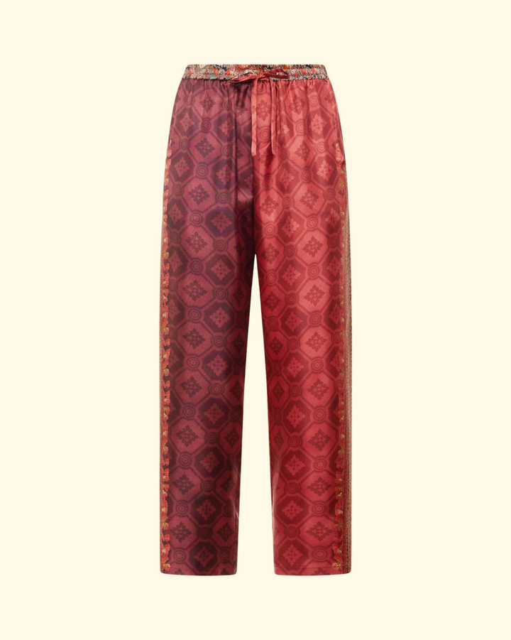 Aloe Trousers Silk | Red Multi Color
