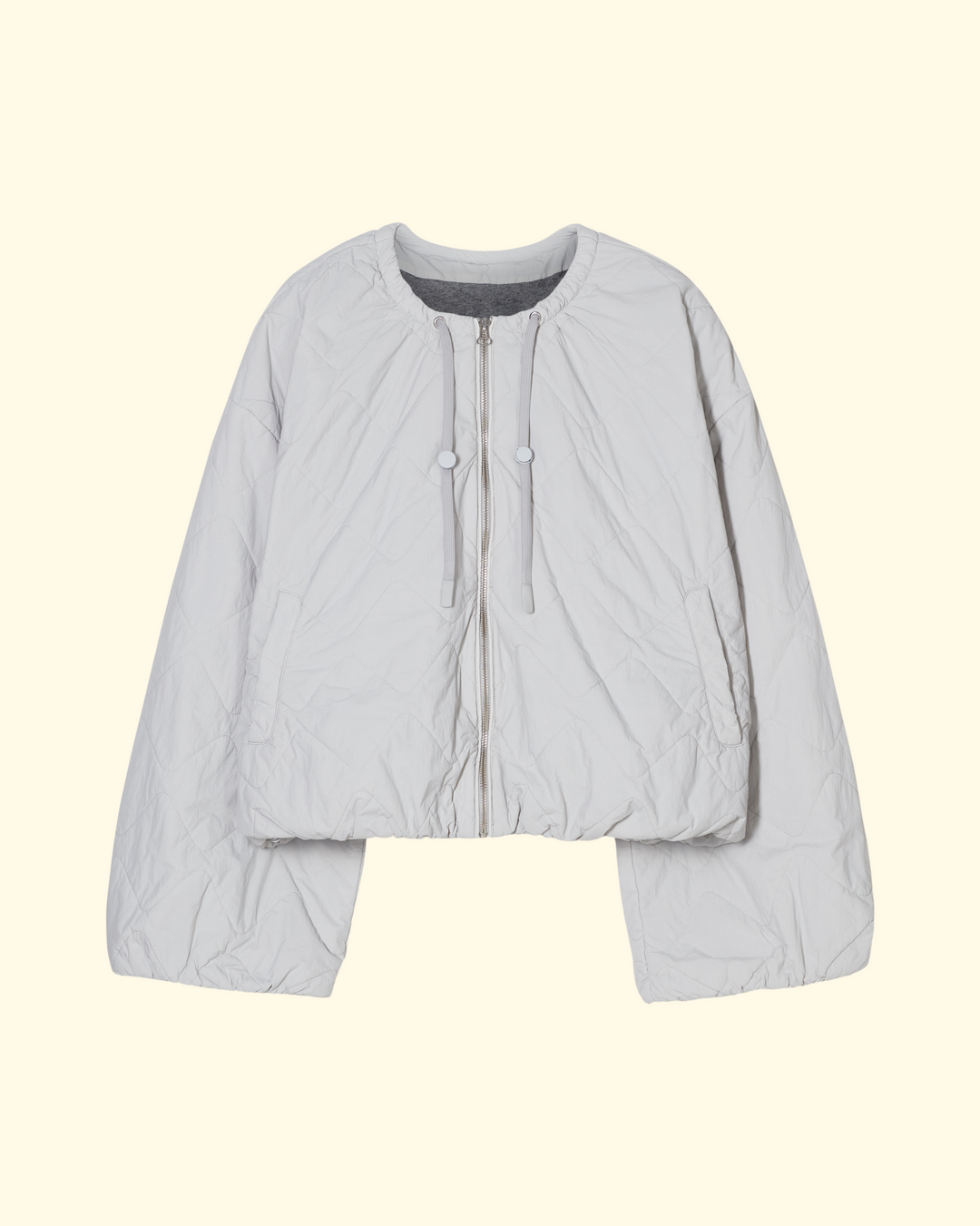 Cropped Gathered Bomber | Light Grey