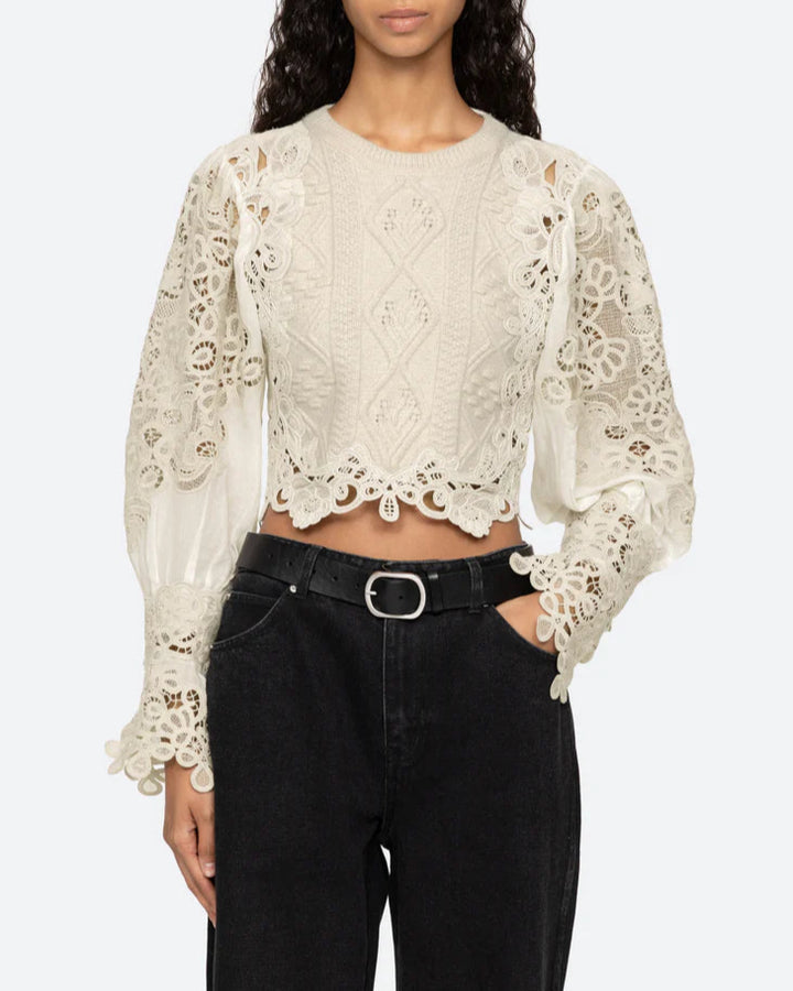 Vania Lace Sweater | Cream