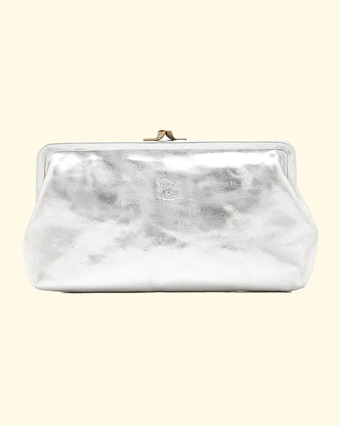 Cowhide Clutch Bag | Metallic Silver