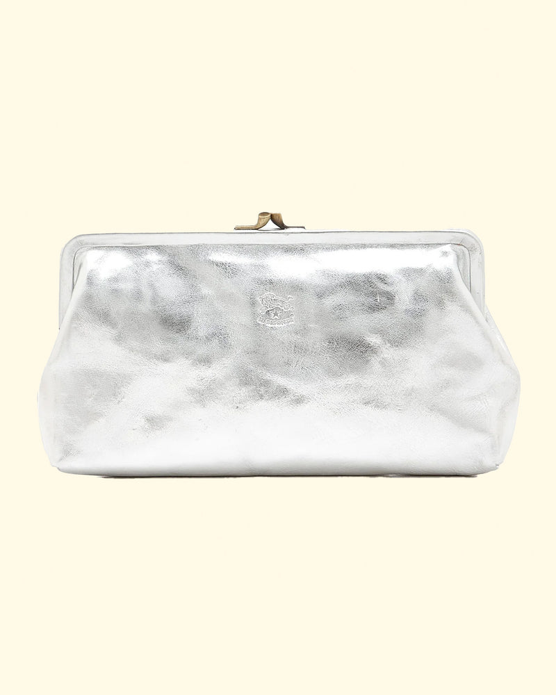 Cowhide Clutch Bag | Metallic Silver