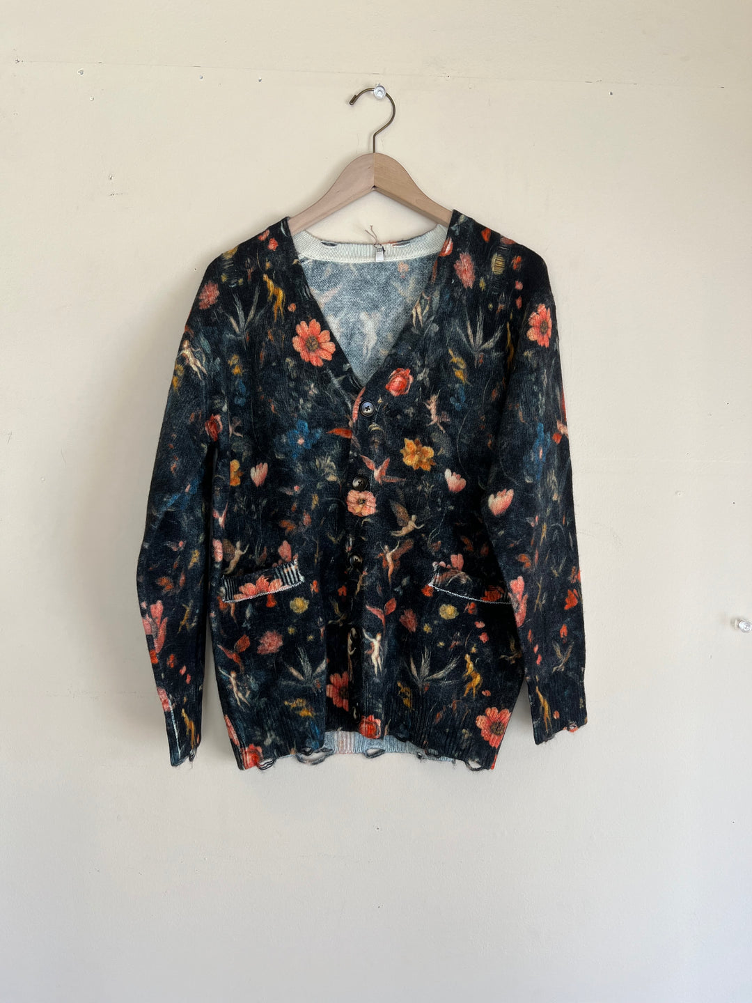Printed Boyfriend Cardigan | Floral Black
