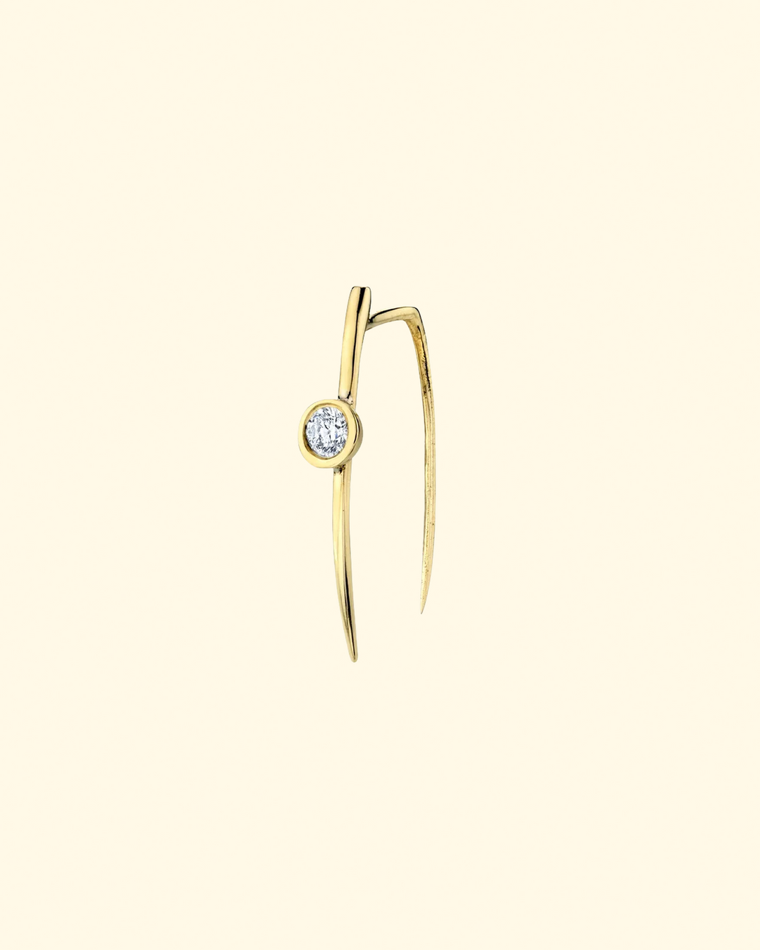 14K Large Infinite Tusk Earring w/ Floating Diamond | Yellow Gold