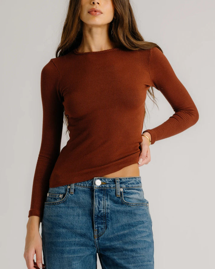 Quincy LS Fitted Crewneck Tee | Mahogany