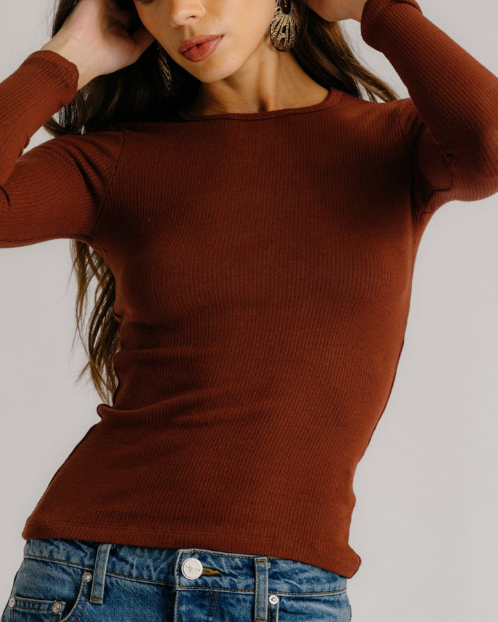 Quincy LS Fitted Crewneck Tee | Mahogany