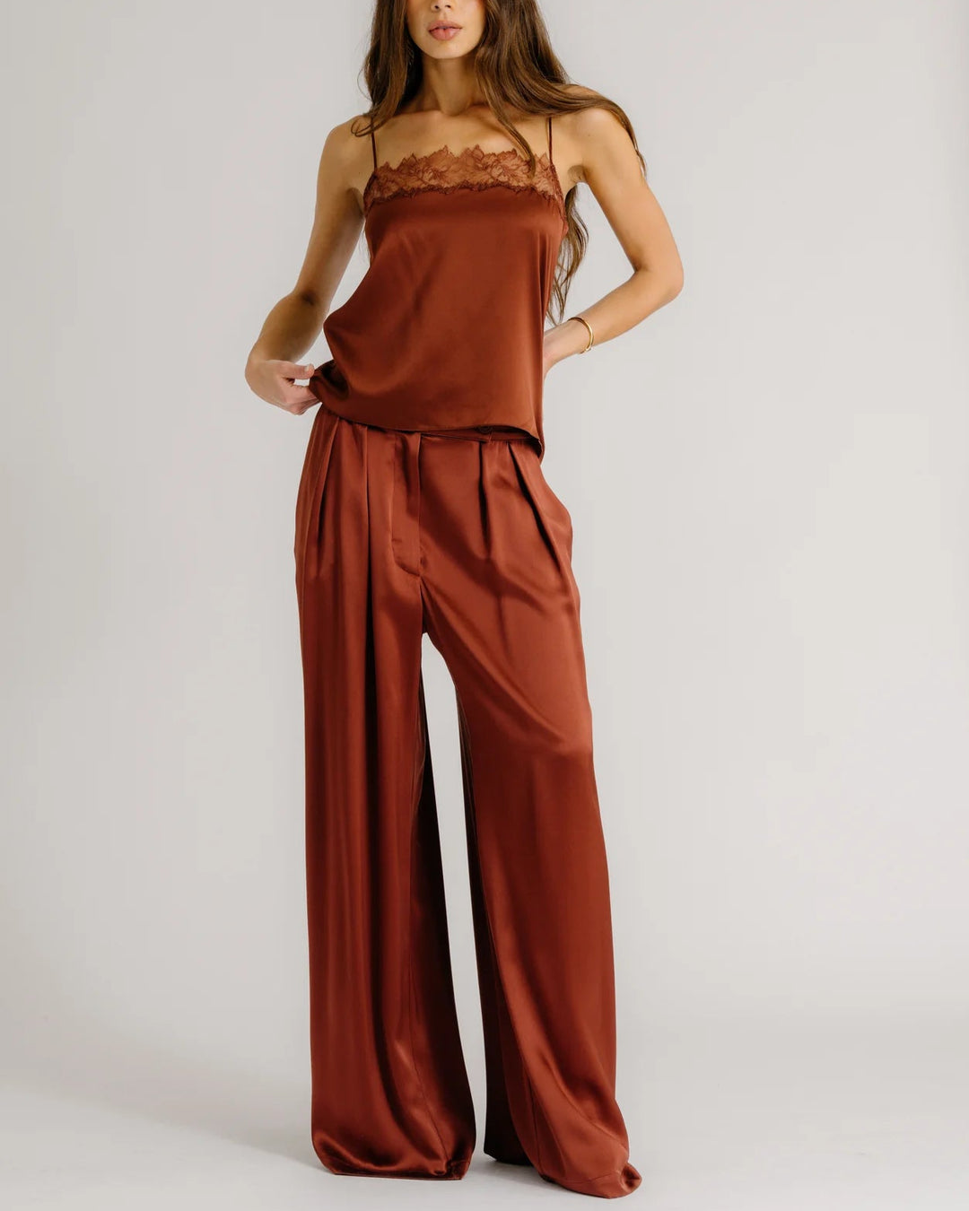 Haya Lace Trim Square Neck Cami | Mahogany