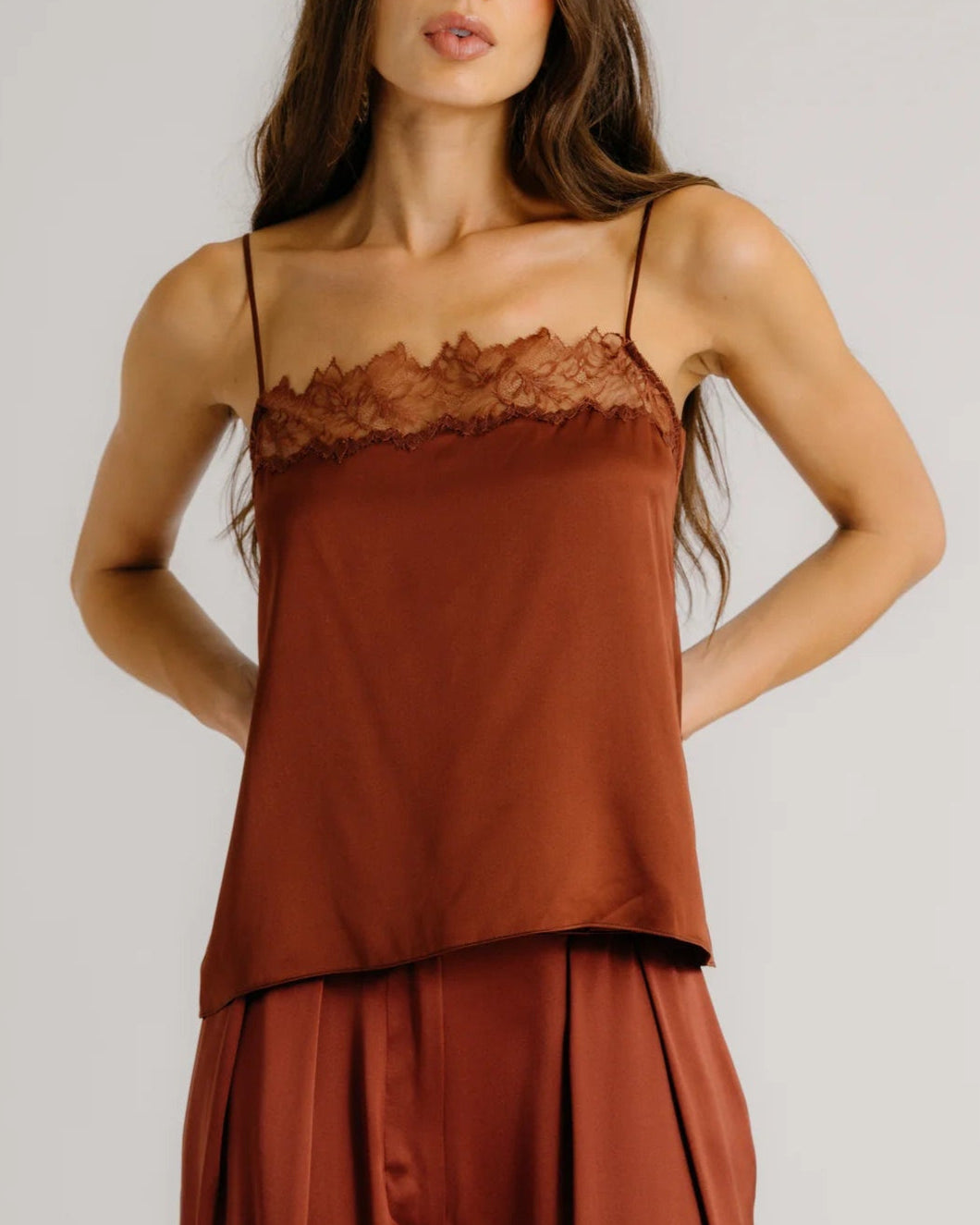Haya Lace Trim Square Neck Cami | Mahogany