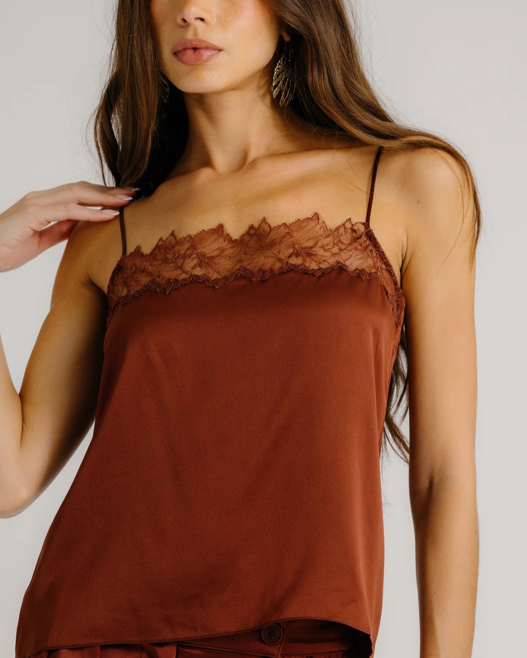 Haya Lace Trim Square Neck Cami | Mahogany