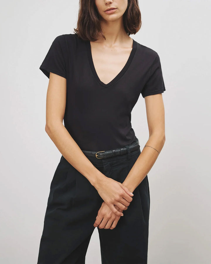 Carol V-Neck Tee Shirt | Black