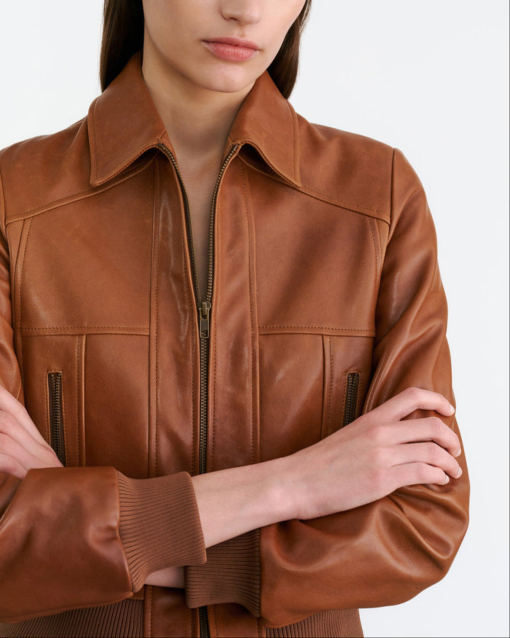 Sue Leather Bomber Jacket | Cognac