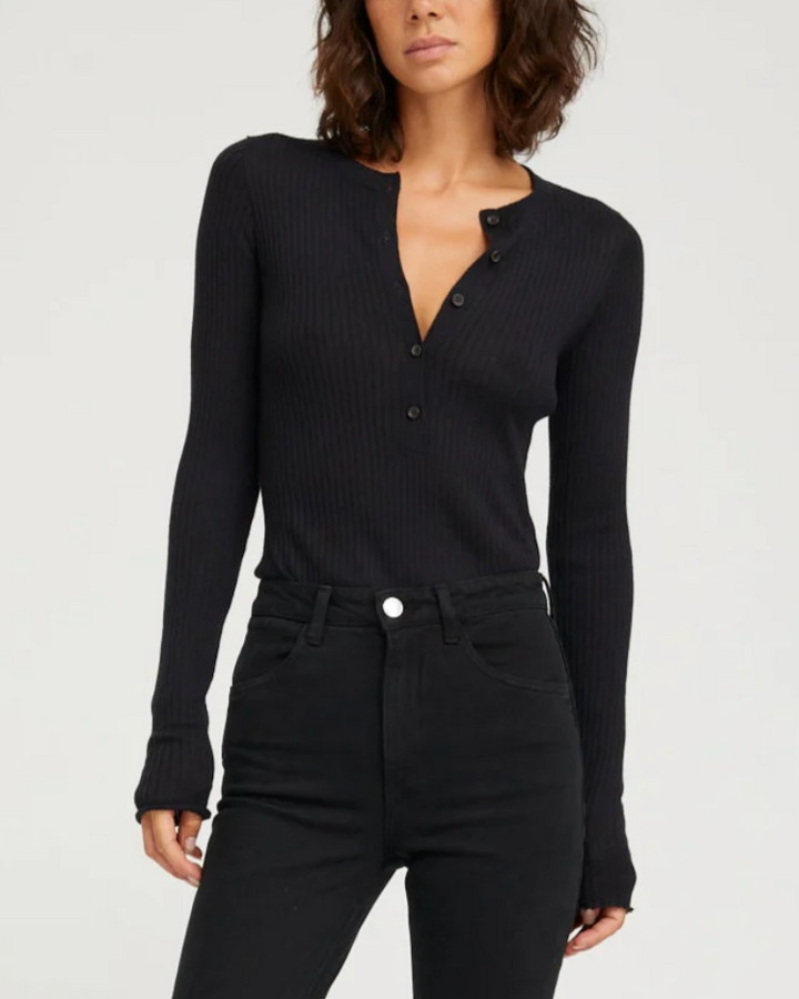Long Sleeve Henley Top | Black