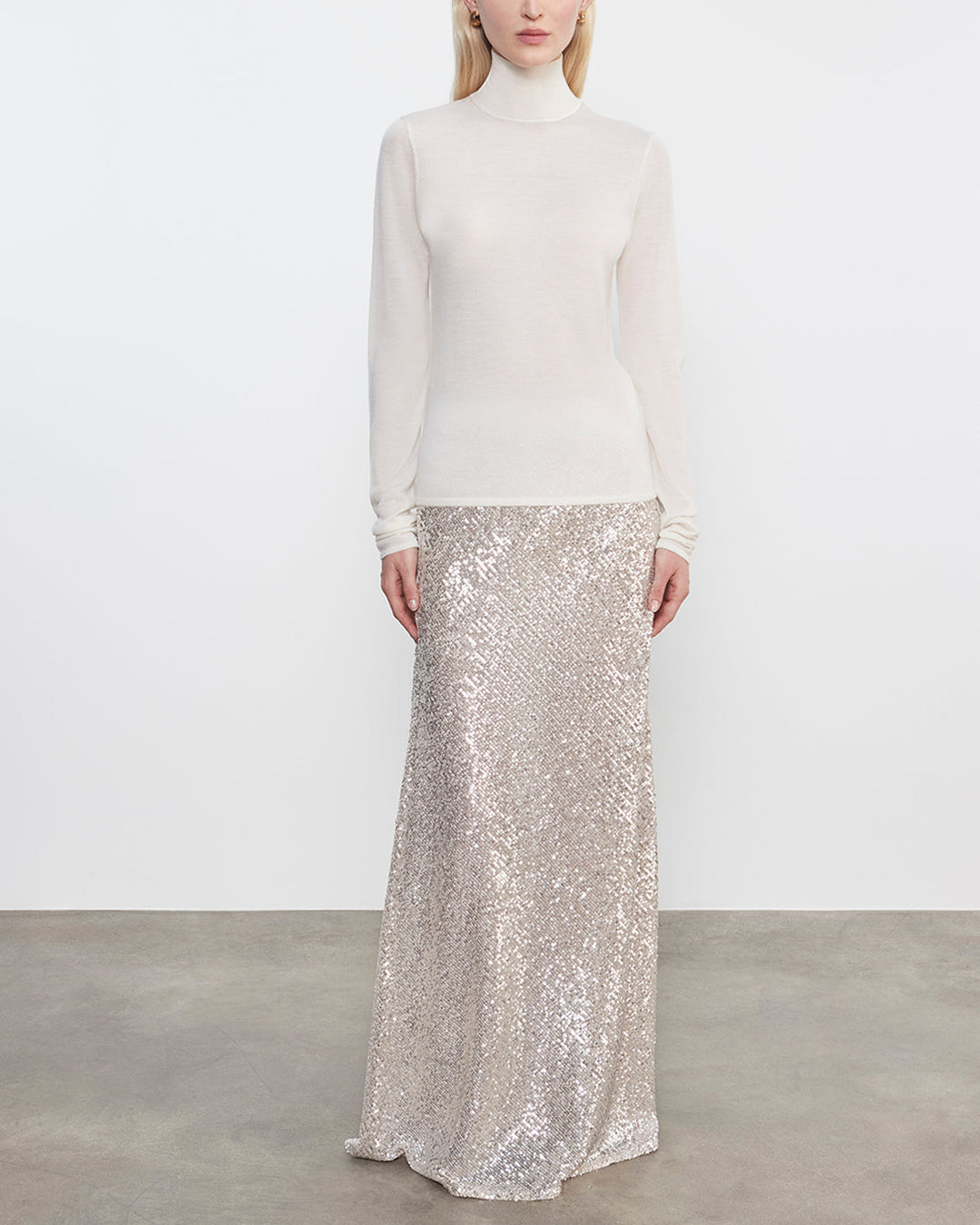 Sequin Full Length Skirt | Silver