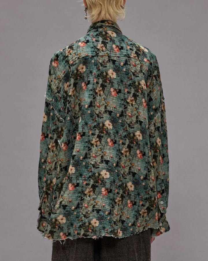 Shredded Seam Ruffle Shirt | Turquoise Floral