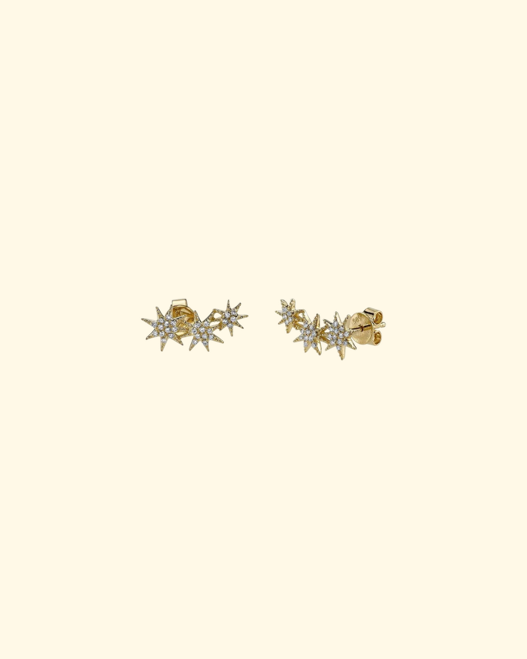 Triple Star Pave Earrings | Yellow Gold