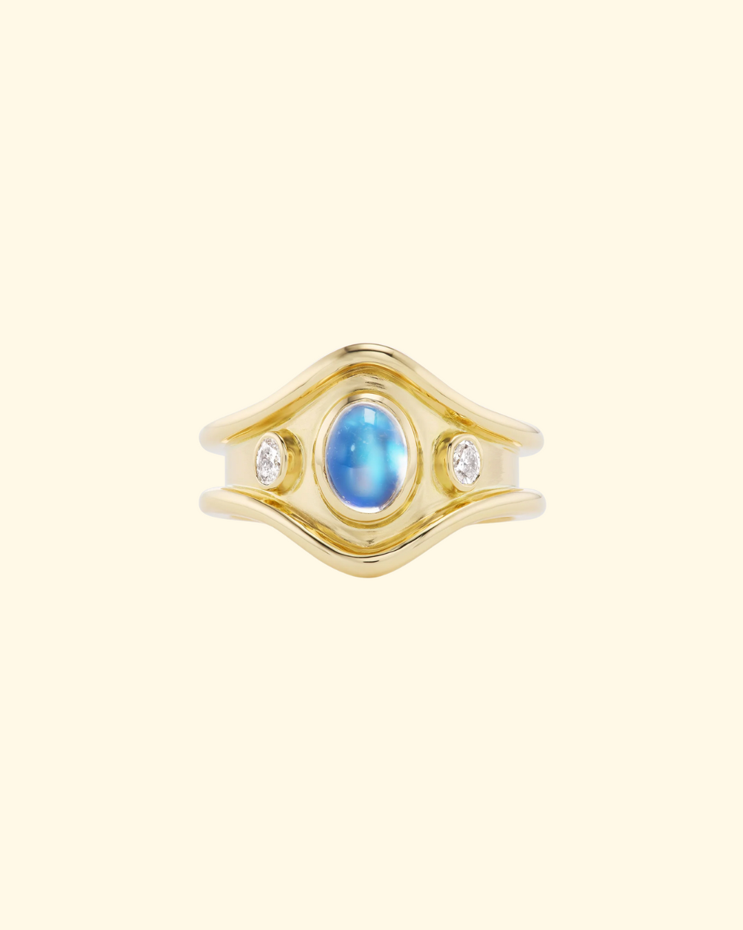 Three Stone Shelter Island Ring in Moonstone | 18k Yellow Gold - ONLINE ONLY