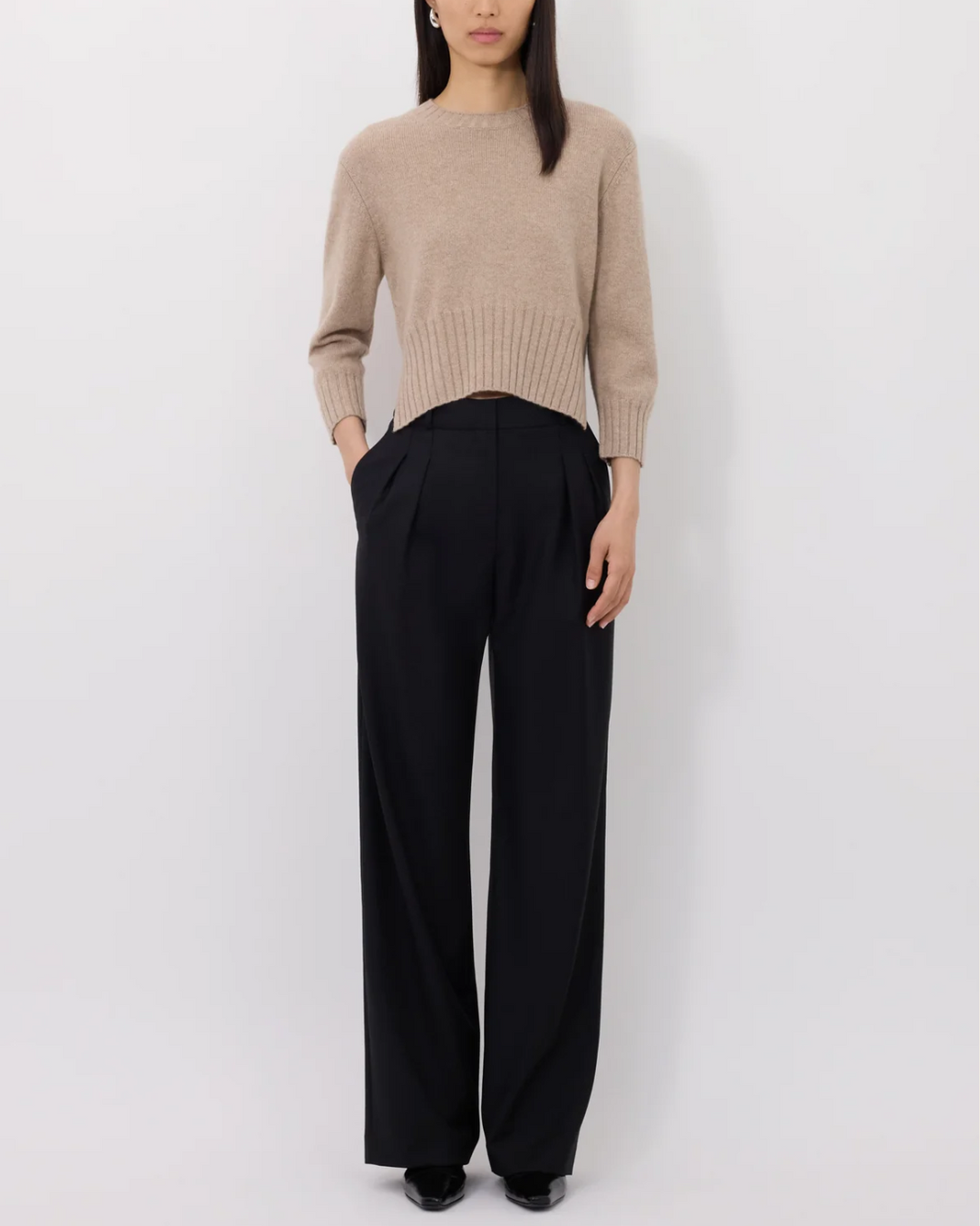 Mora Cropped Sweater | Beige Melange
