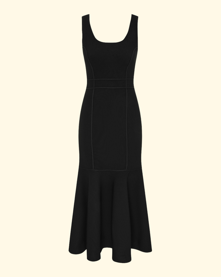Hypnotic Sculptural Midi Dress | Black