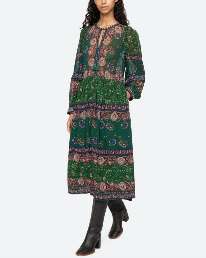 Melba Print Long Sleeve Midi Dress | Green