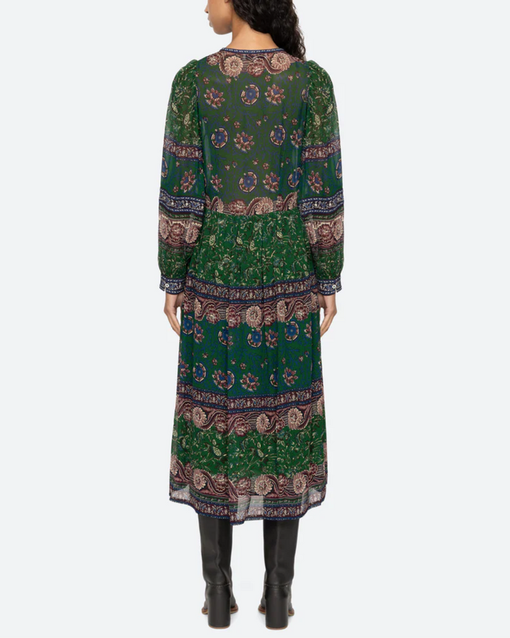 Melba Print Long Sleeve Midi Dress | Green