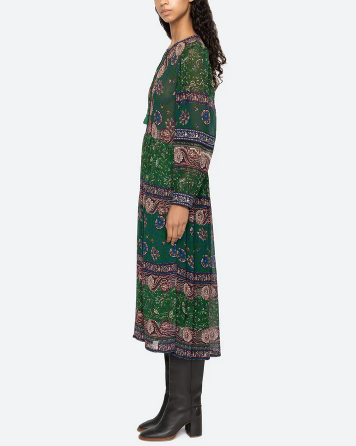 Melba Print Long Sleeve Midi Dress | Green