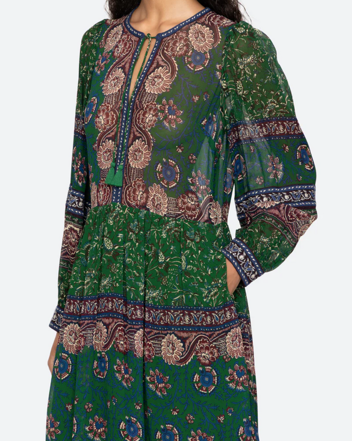 Melba Print Long Sleeve Midi Dress | Green