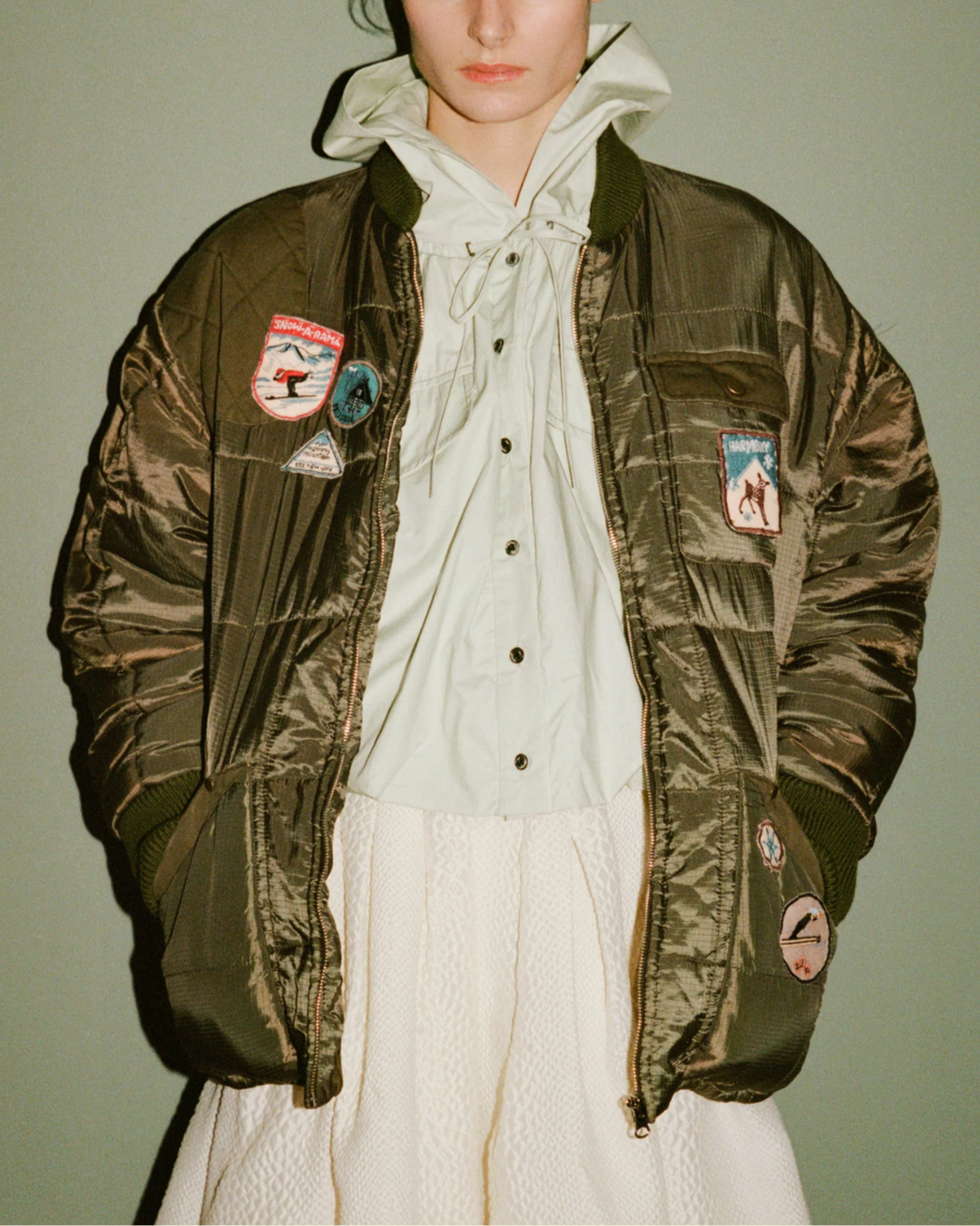 Eira Quilted Patched Puffer Jacket | Olive