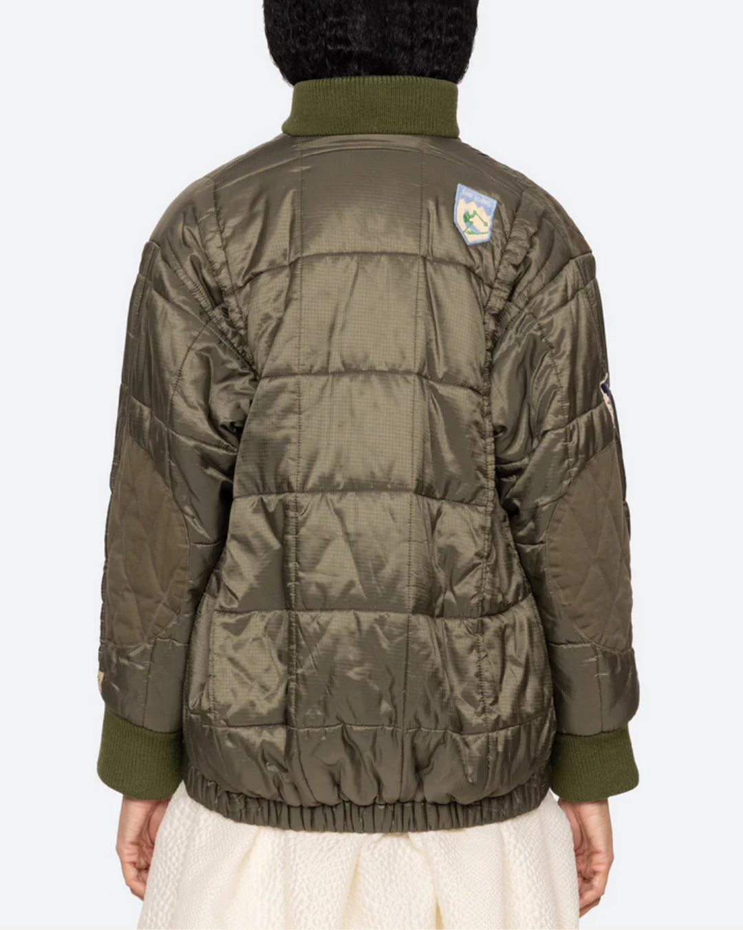 Eira Quilted Patched Puffer Jacket | Olive