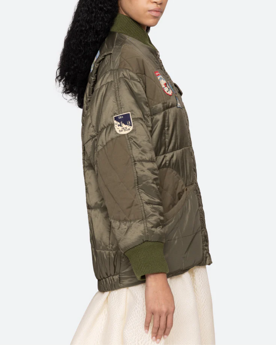 Eira Quilted Patched Puffer Jacket | Olive