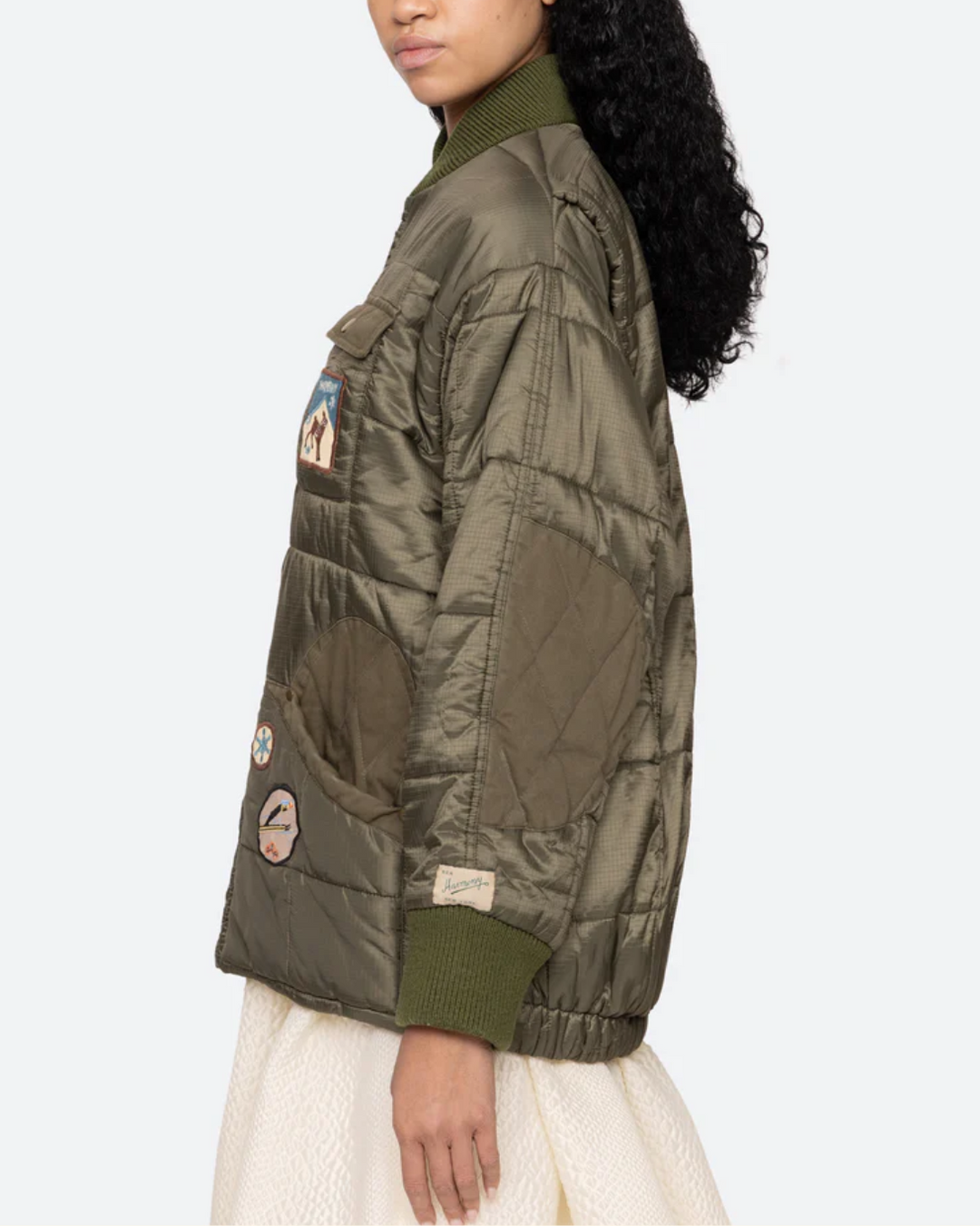 Eira Quilted Patched Puffer Jacket | Olive