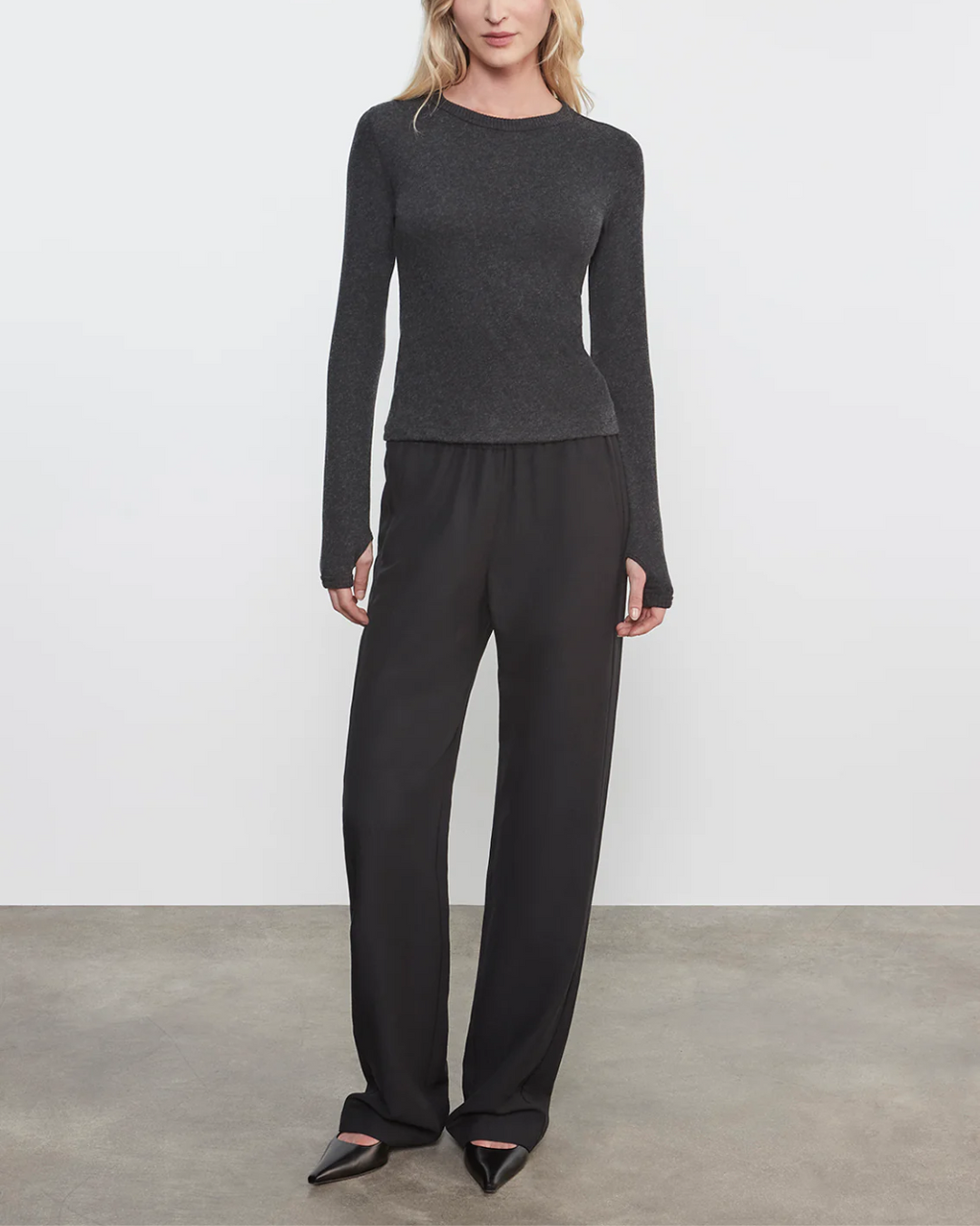 Cashmere Classic L/S Crew | Charcoal