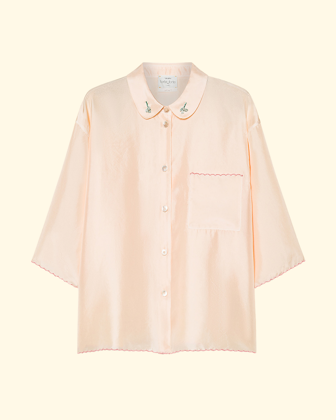 PREORDER Habotai Silk Embroidered Edge Shirt | Nude