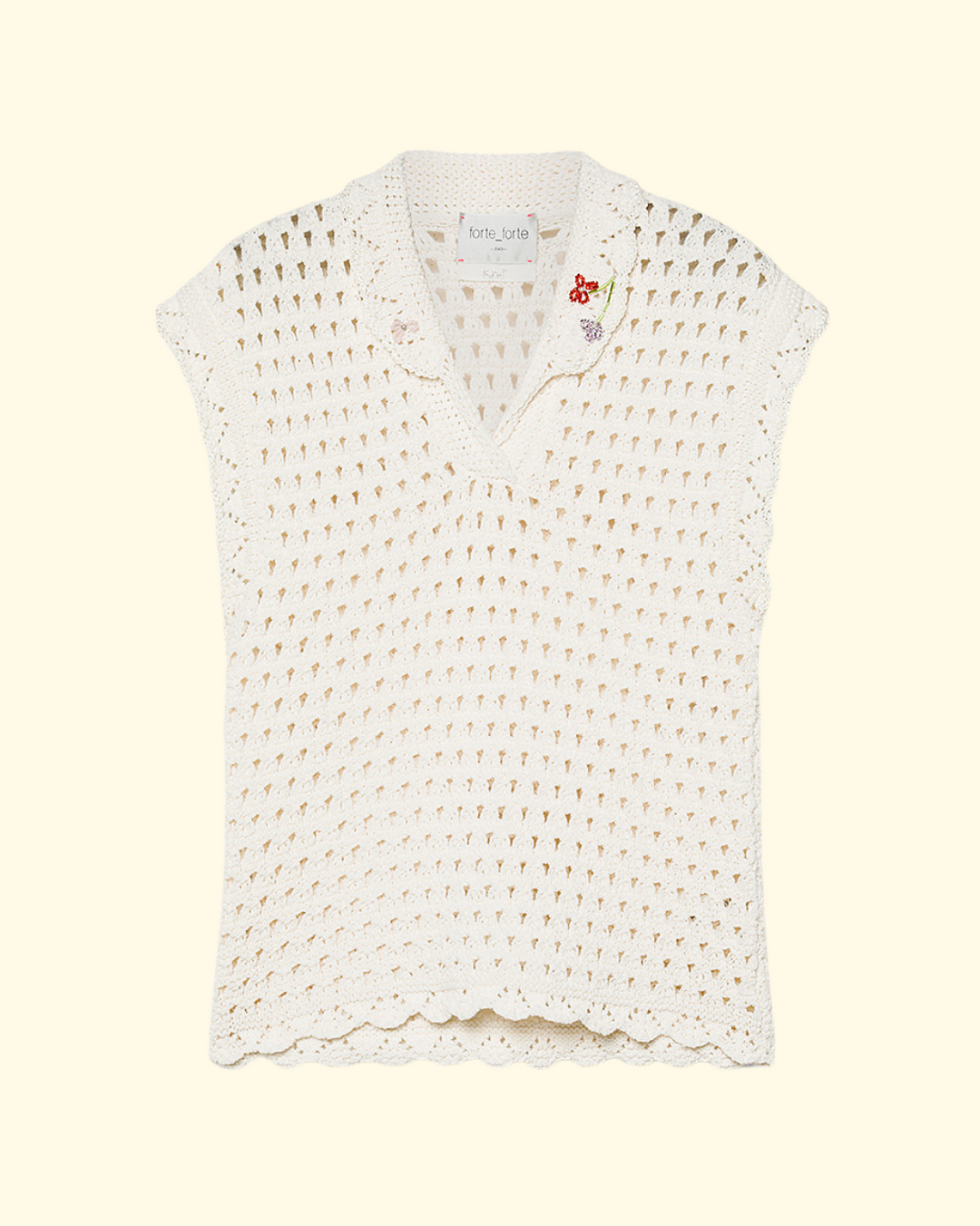 PREORDER Organic Vrille' Cotton Embroidered Polo Top | Crystal