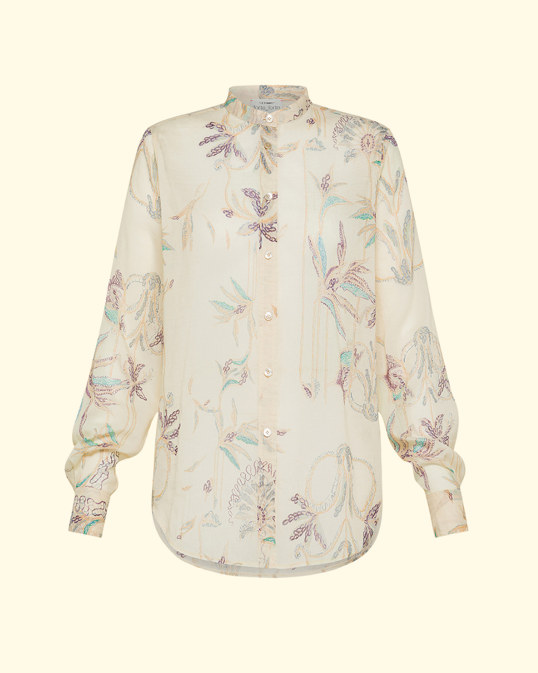 Sogni Print Voile Grandfather Shirt | Avorio