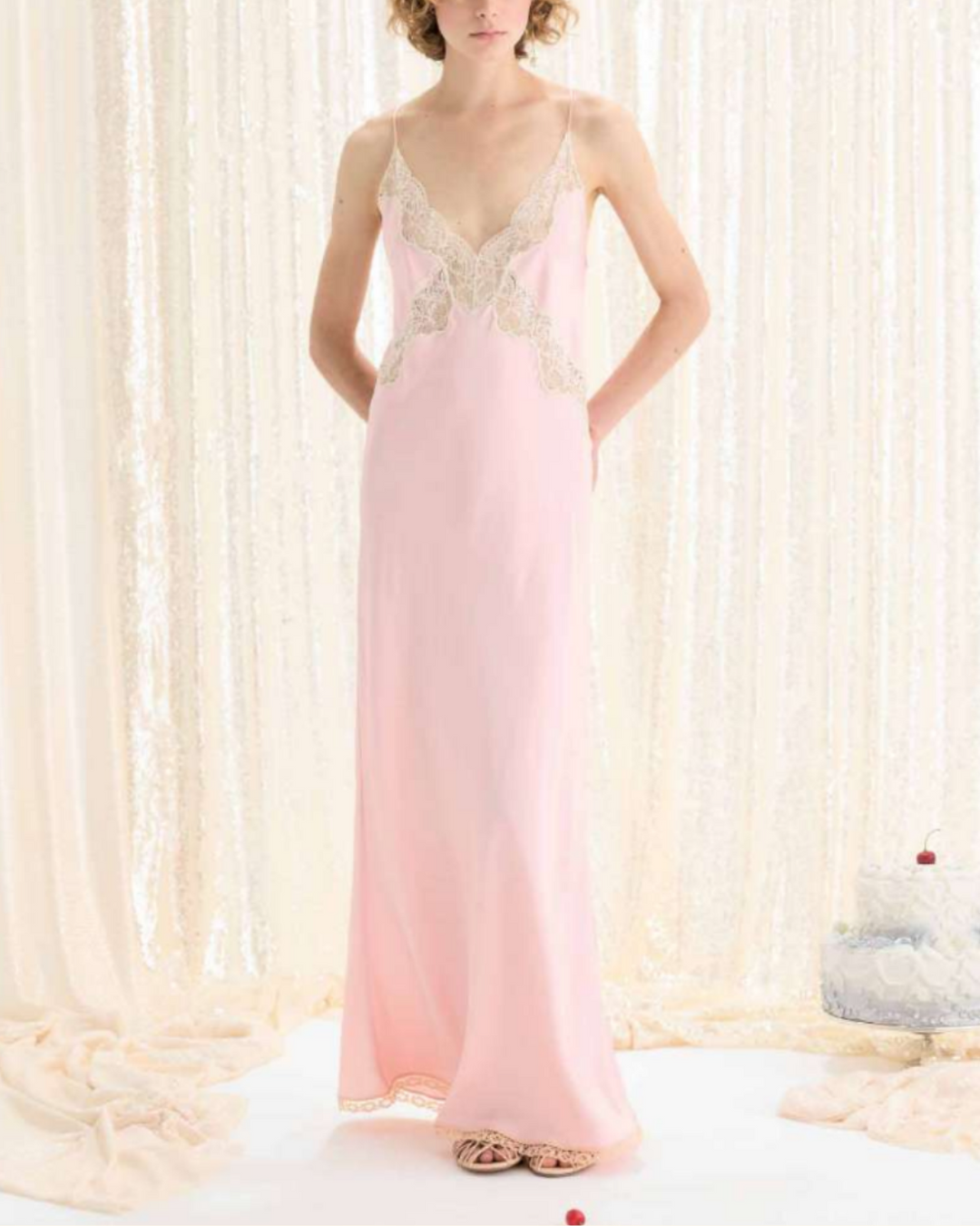 PREORDER Chic Viscose Twill Slip Dress w/ Lace | Sweet