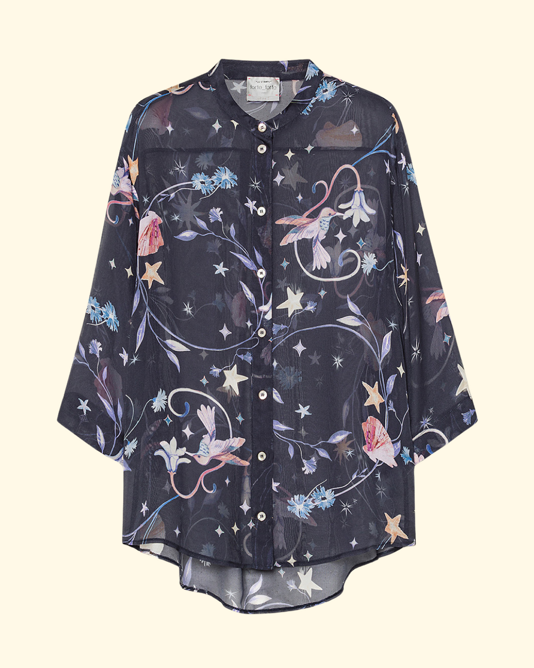 PREORDER Deliverance Print Chiffon Half Sleeves Shirt | Midnight
