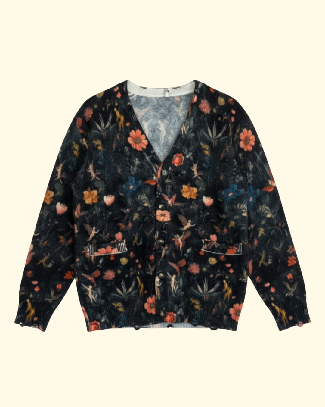 Printed Boyfriend Cardigan | Floral Black