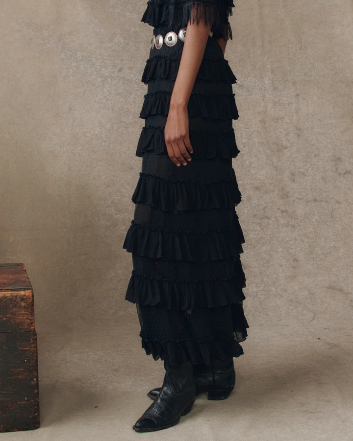 The Winter Mesh Flounce Skirt | Black