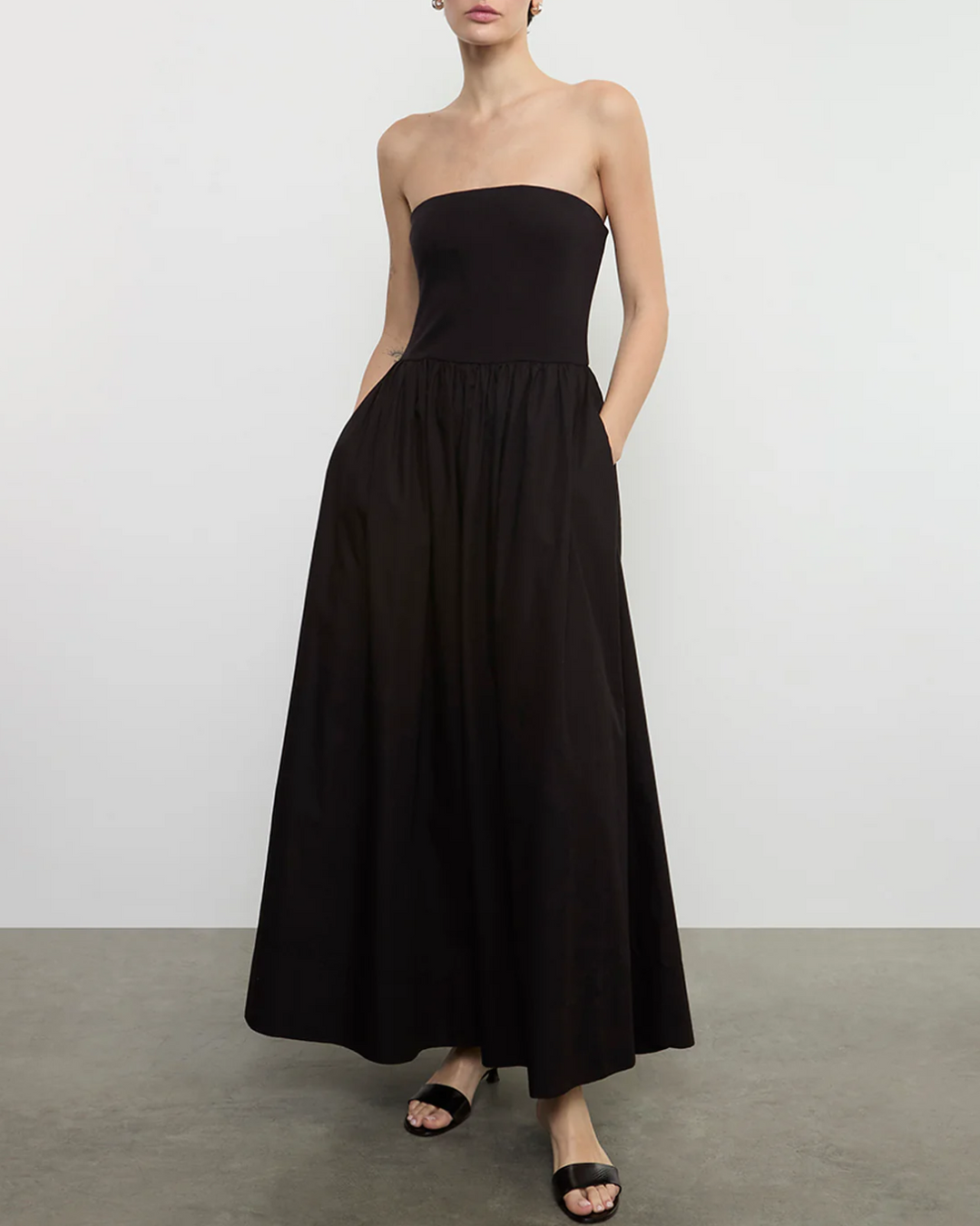 Cotton Resort Strapless Dress | Black