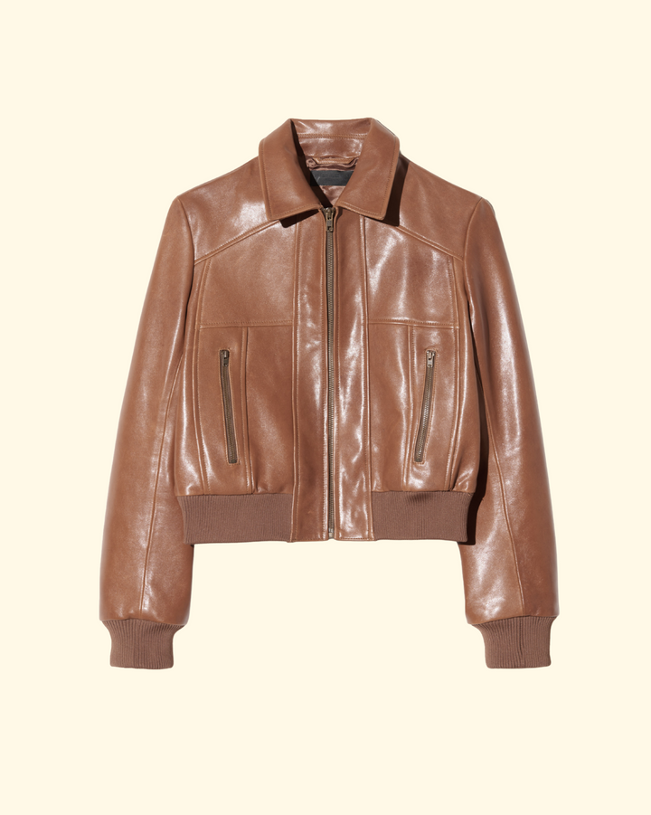 Sue Leather Bomber Jacket | Cognac