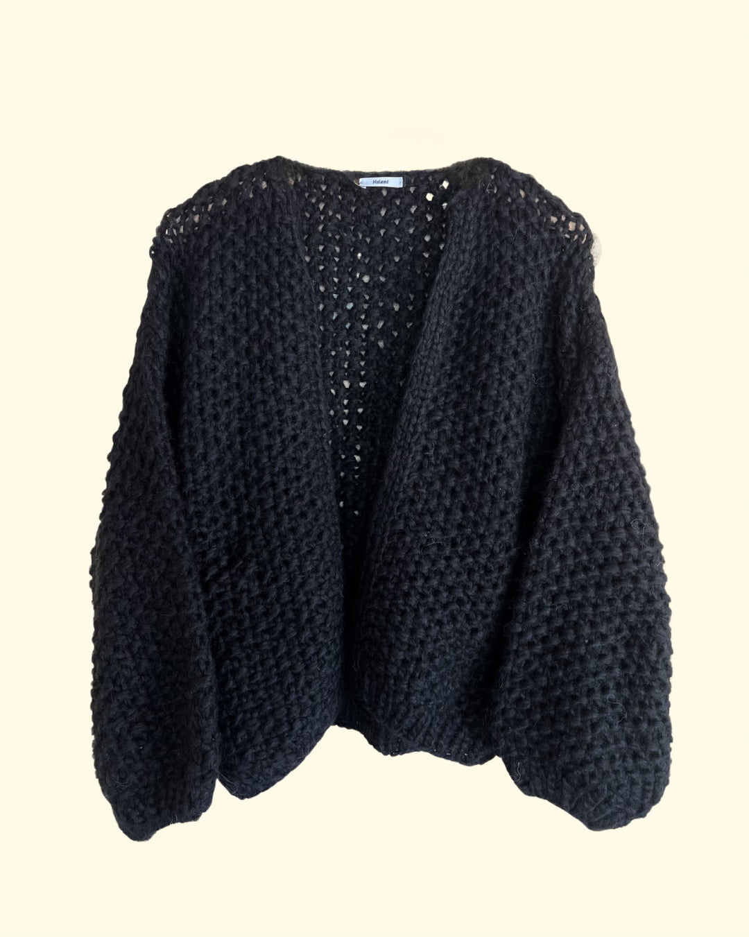 Chunky Alpaca Pearl Bomber Cardigan | Black