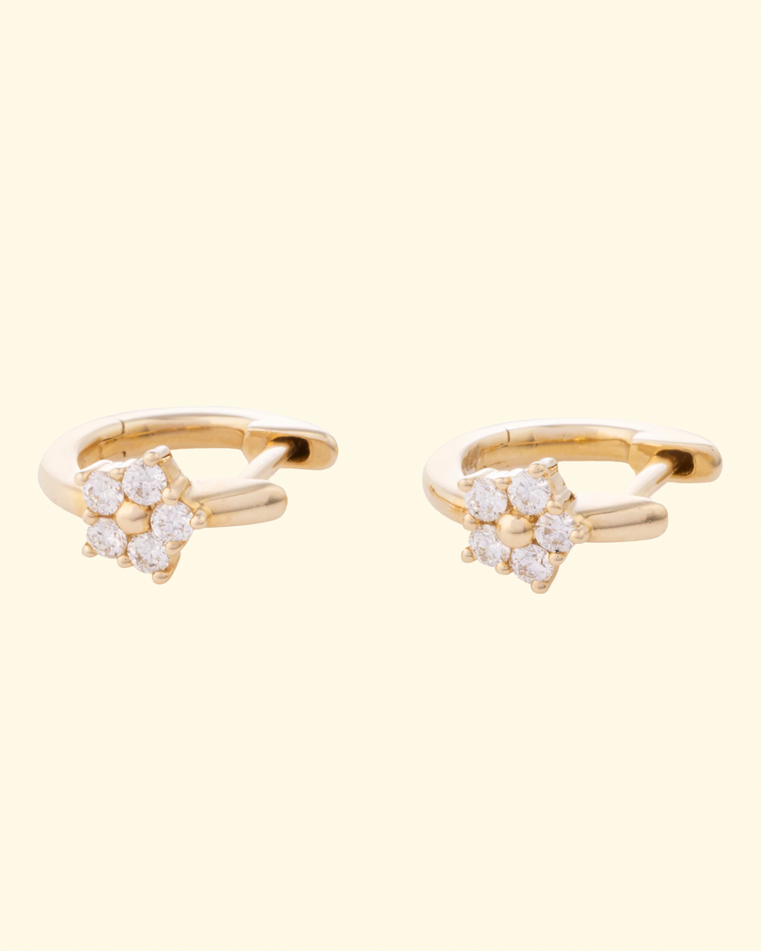 Diamond Flower Huggies | Yellow Gold