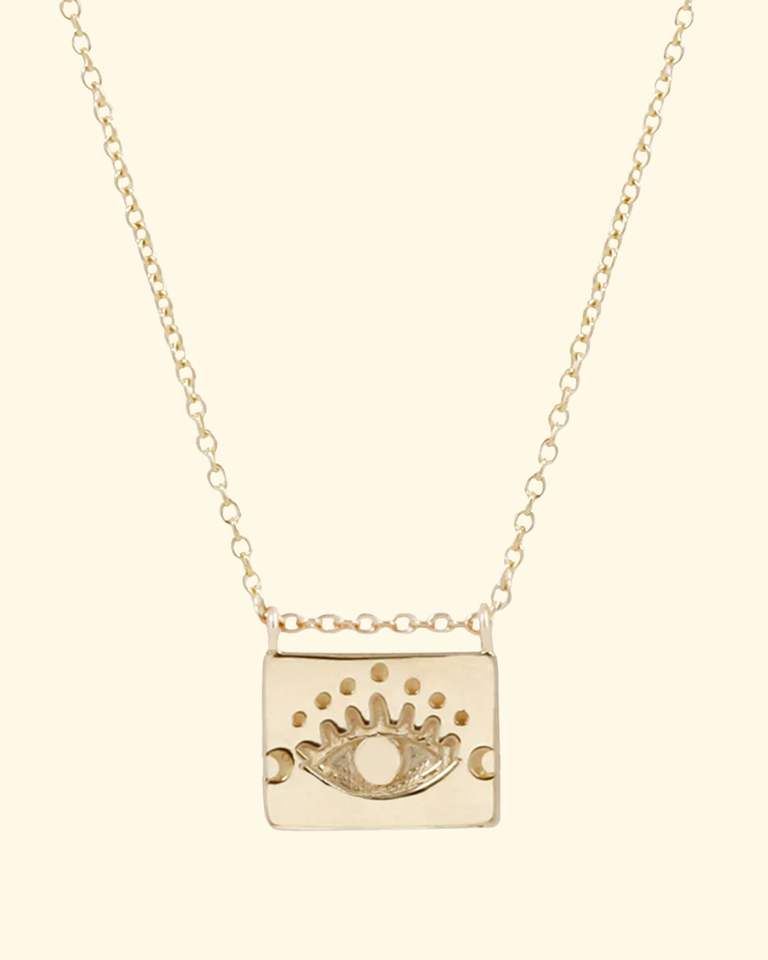 14k Evil Eye Postcard Charm Necklace