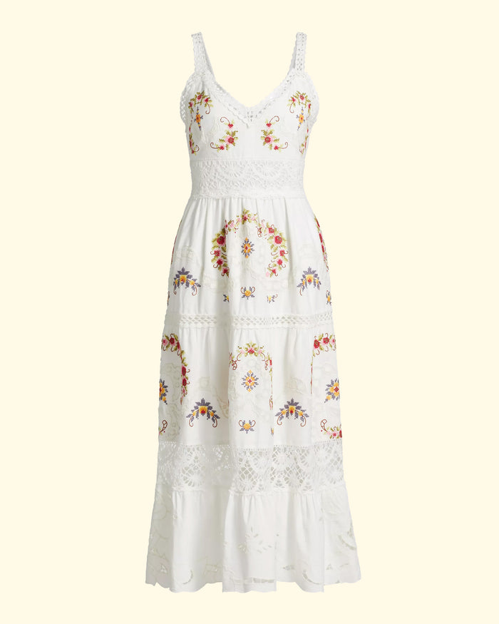 Edwina Embroidery Sleeveless Dress | White