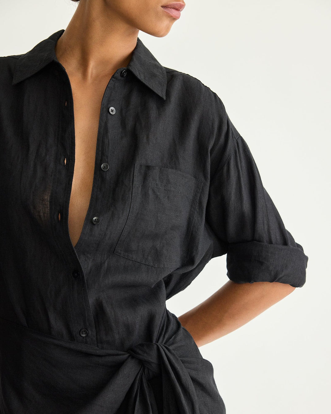 Alessandra Sarong Shirt Dress | Black