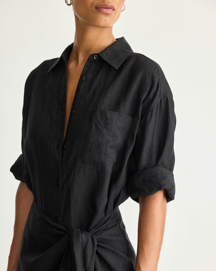 Alessandra Sarong Shirt Dress | Black
