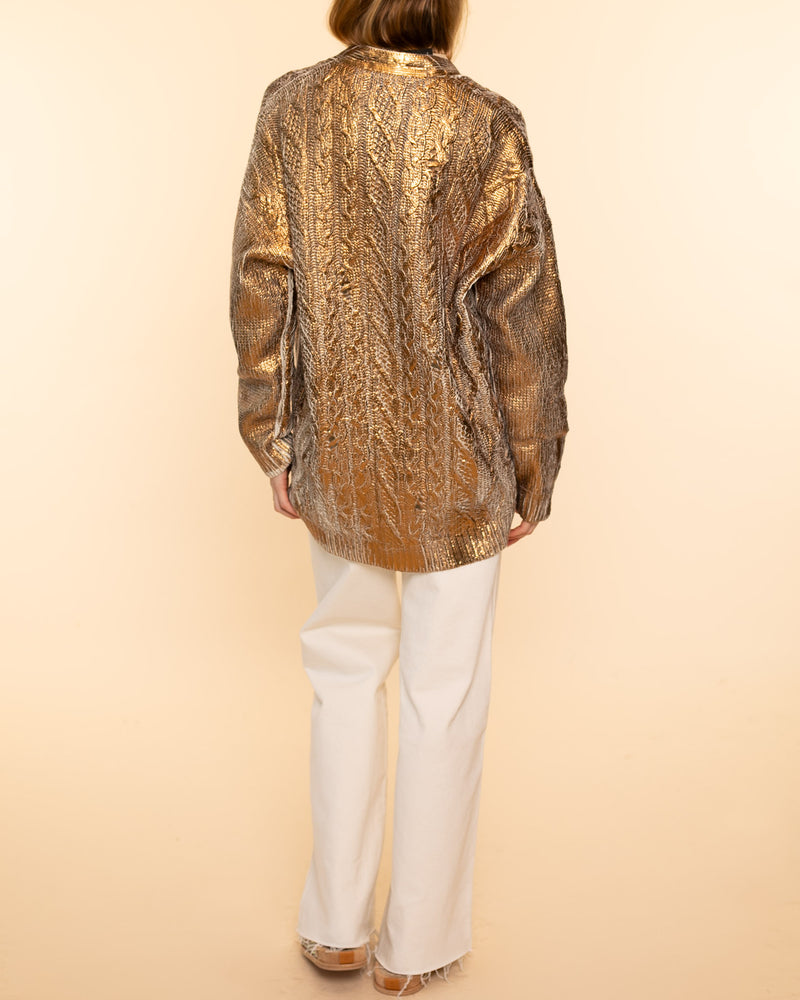 Laminated V Neck Cardigan | Bronzo