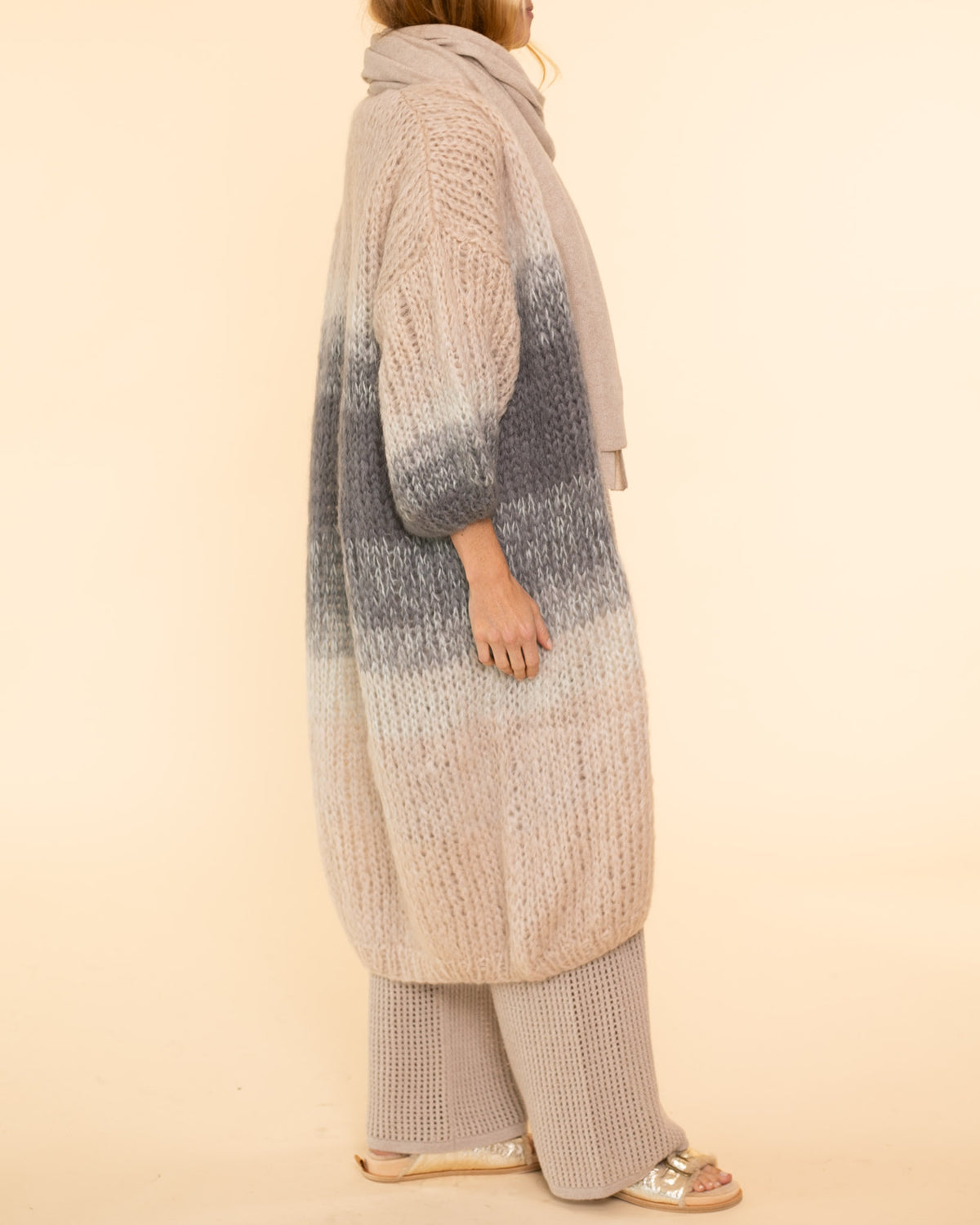 Mohair Coat Ombre | Grey Beige