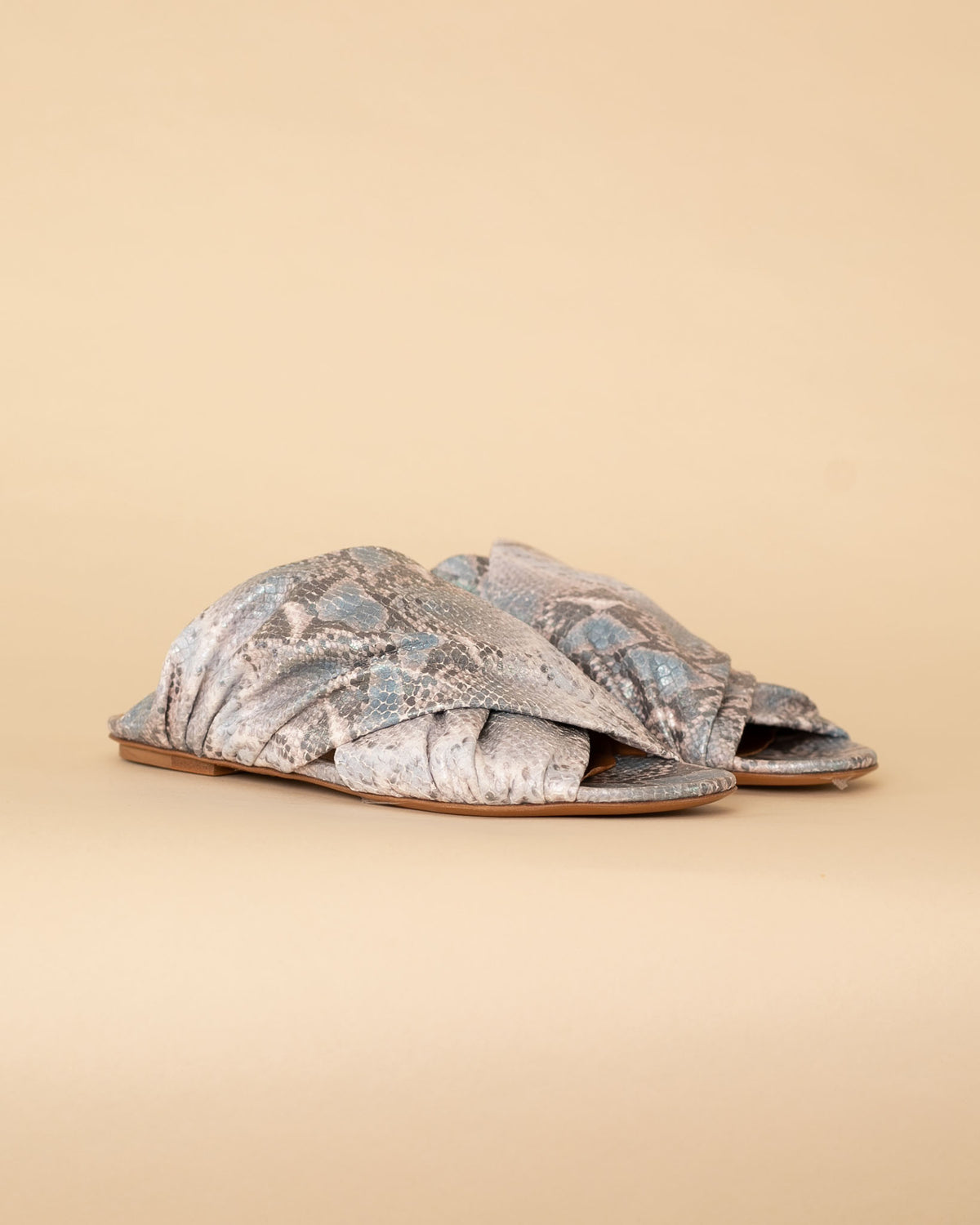 Printed Leather Flat Sandals | Sky Dust