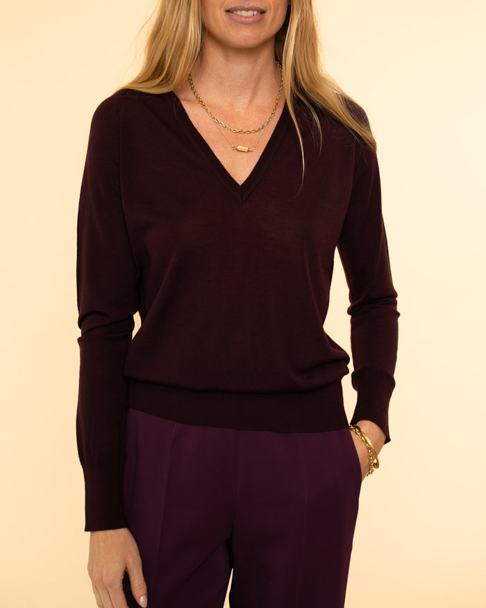 Superfine Merinos V-neck Sweater | Ruby